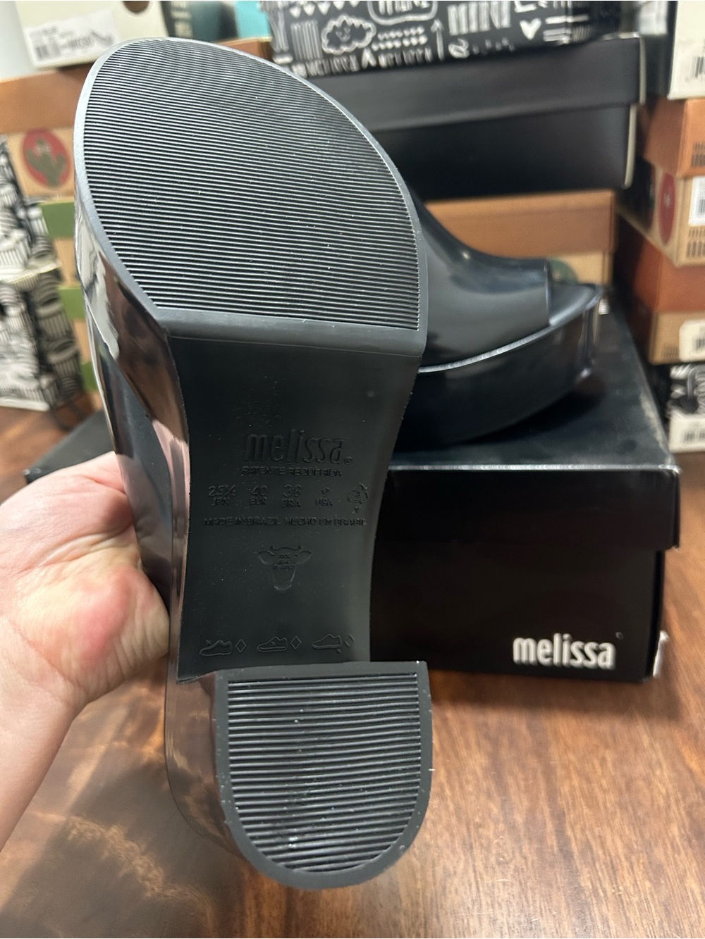 Melissa Black Glossy Platform Mule Heels new in box - Picture 5 of 5